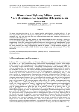 Ball Lightning (ISBL-06), 16-19 August 2006, Eindhoven, the Netherlands, Eds