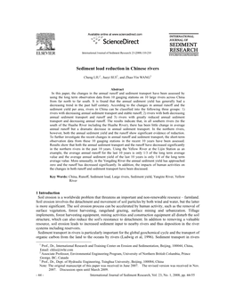 Sediment Load Reduction in Chinese Rivers