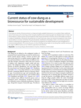 Current Status of Cow Dung As a Bioresource for Sustainable Development Kartikey Kumar Gupta1*, Kamal Rai Aneja2 and Deepanshu Rana1