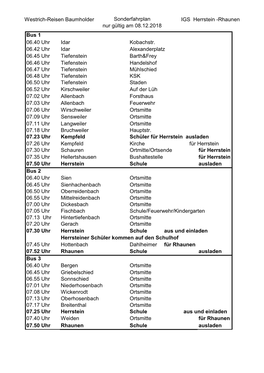 Sonderfahrplan IGS Rhaunen 08.12.2018