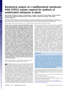 Enzyme Required for Synthesis of Antimicrobial Triterpenes in Plants
