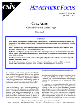 Cuba Alert-Cuban Dissidents Under Siege