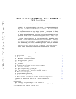 Arxiv:1911.12847V1 [Math.QA] 28 Nov 2019 Omto Ruod Ekbagba Ekhp Algebra