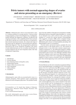 Pelvic Tumors with Normal-Appearing Shapes of Ovaries and Uterus Presenting As an Emergency (Review)