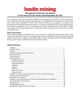 Management's Discussion and Analysis for the Three and Nine