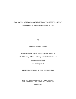 Evaluation of Texas Cone Penetrometer Test to Predict