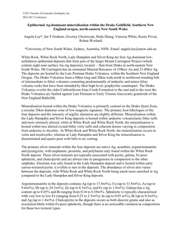 Epithermal Ag-Dominant Mineralisation Within the Drake Goldfield, Southern New England Orogen, North-Eastern New South Wales