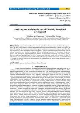 Analyzing and Studying the Role of Zabol City in Regional Development