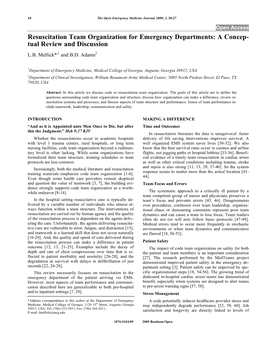 Resuscitation Team Organization for Emergency Departments: a Concep- Tual Review and Discussion L.B