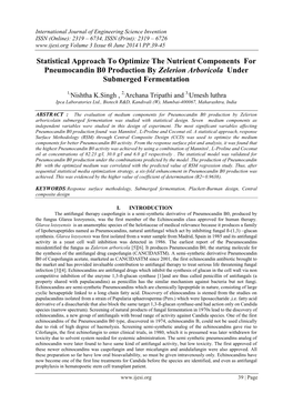 Statistical Approach to Optimize the Nutrient Components for Pneumocandin B0 Production by Zelerion Arboricola Under Submerged Fermentation