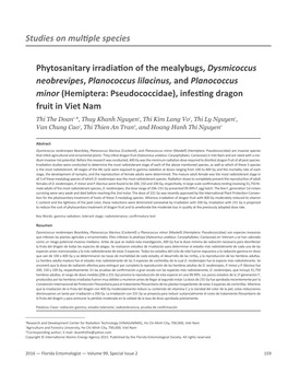 Studies on Multiple Species Phytosanitary Irradiation of the Mealybugs, Dysmicoccus Neobrevipes, Planococcus Lilacinus, and Plan