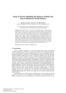 Study of Factors Inhibiting the Business of Batik and Ulos Craftsmen in North Sumatra