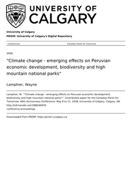 Climate Change - Emerging Effects on Peruvian Economic Development, Biodiversity and High Mountain National Parks