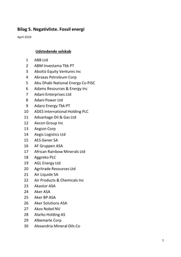 Bilag 5. Negativliste. Fossil Energi