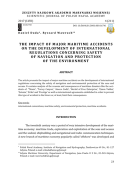 The Impact of Major Maritime Accidents on the Development of International Regulations Concerning Safety of Navigation and Protection of the Environment
