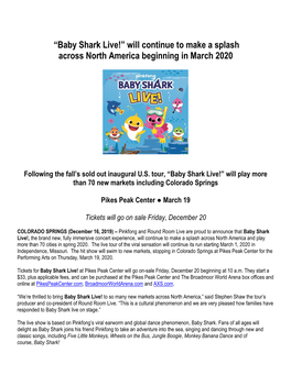 Baby Shark Live!” Will Continue to Make a Splash Across North America Beginning in March 2020