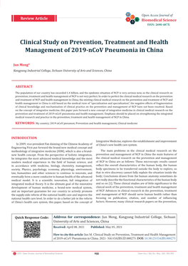 Clinical Study on Prevention, Treatment and Health Management of 2019-Ncov Pneumonia in China