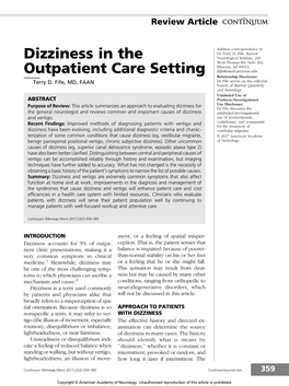 Dizziness in the Outpatient Care Setting