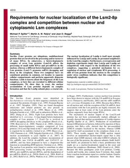 Requirements for Nuclear Localization of the Lsm2-8P Complex and Competition Between Nuclear and Cytoplasmic Lsm Complexes