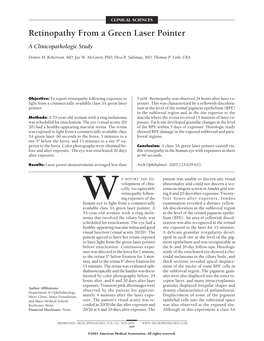 Retinopathy from a Green Laser Pointer a Clinicopathologic Study