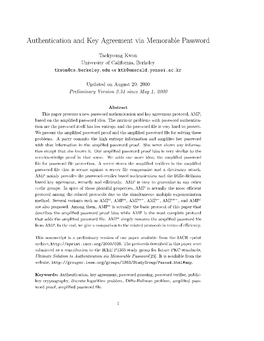 Authentication and Key Agreement Via Memorable Password