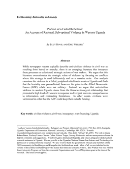 Portrait of a Failed Rebellion: an Account of Rational, Sub-Optimal Violence in Western Uganda