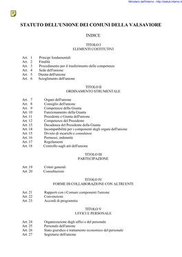 Statuto Dell'unione Dei Comuni Della Valsaviore