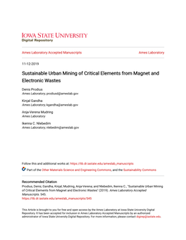 Sustainable Urban Mining of Critical Elements from Magnet and Electronic Wastes