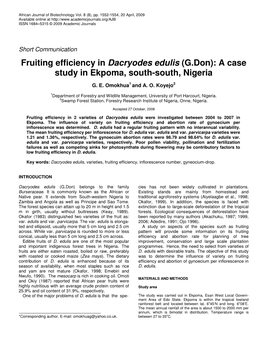 Fruiting Efficiency in Dacryodes Edulis (G.Don): a Case Study in Ekpoma, South-South, Nigeria