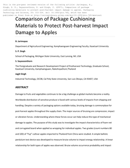 Comparison of Package Cushioning Materials to Protect Post-Harvest Impact Damage to Apples