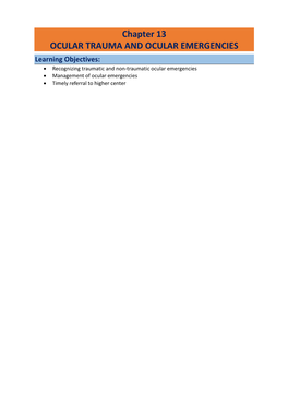 Chapter 13 OCULAR TRAUMA and OCULAR EMERGENCIES