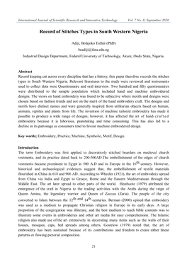 Record of Stitches Types in South Western Nigeria