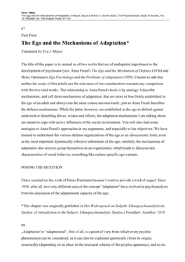 The Ego and the Mechanisms of Adaptation*