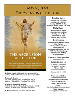 May 16, 2021 the Ascension of the Lord