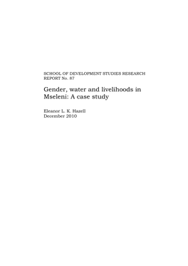 Gender, Water and Livelihoods in Mseleni: a Case Study