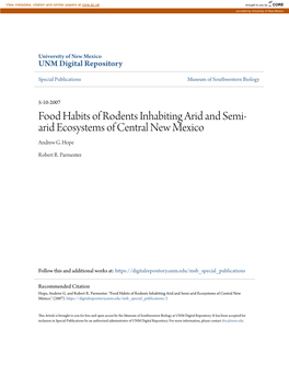 Food Habits of Rodents Inhabiting Arid and Semi-Arid Ecosystems of Central New Mexico.