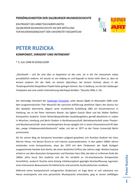 Peter Ruzicka Komponist, Dirigent Und Intendant