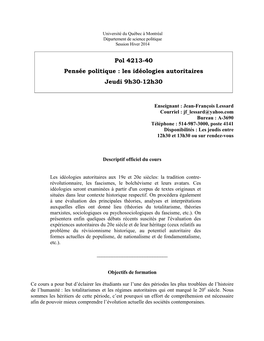 Pol 4213-40 Pensée Politique : Les Idéologies Autoritaires