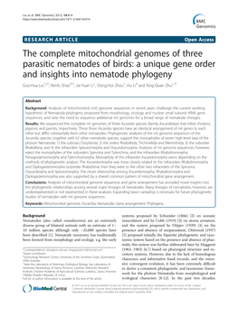 The Complete Mitochondrial Genomes of Three Parasitic Nematodes of Birds