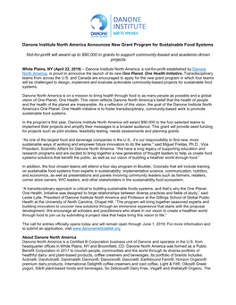 Danone Institute North America Announces New Grant Program for Sustainable Food Systems