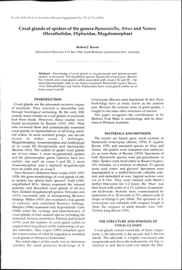 Coxal Glands of Spiders of the Genera Bymainiella, Atrax and Namea (Hexathelidae, Dipluridae, Mygalomorphae)