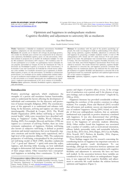 Optimism and Happiness in Undergraduate Students: Cognitive Flexibility and Adjustment to University Life As Mediators