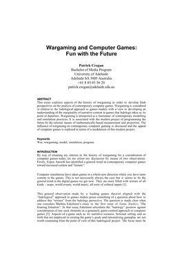 Wargaming and Computer Games: Fun with the Future