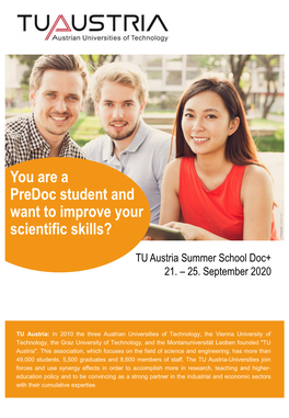 TU Austria Summer School Doc+ Program TU Austria Summer School Doc+ Offers a Great Opportunity to Get in Touch with Methods for Engineering Design