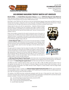 2019 Bronko Nagurski Trophy Watch List Unveiled