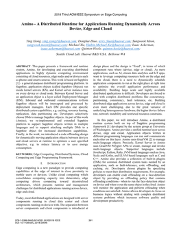 Amino - a Distributed Runtime for Applications Running Dynamically Across Device, Edge and Cloud