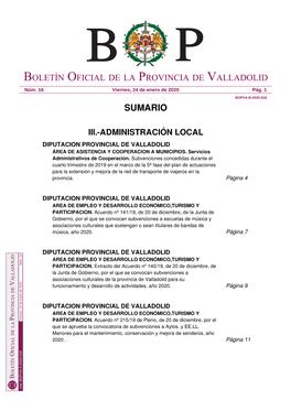 Sumario Boletín Oficial De La Provincia De Valladolid