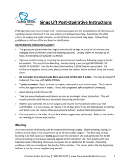 Sinus Lift Post-Operative Instructions