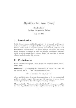 Algorithms for Galois Theory