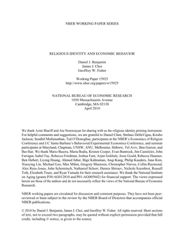 Nber Working Paper Series Religious Identity And